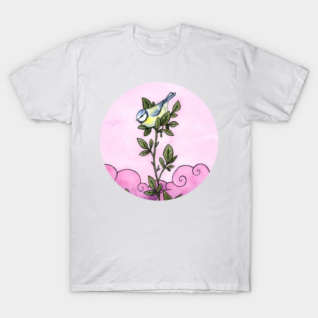 Blue tit in the pink sky T-Shirt by Ellen Wilberg